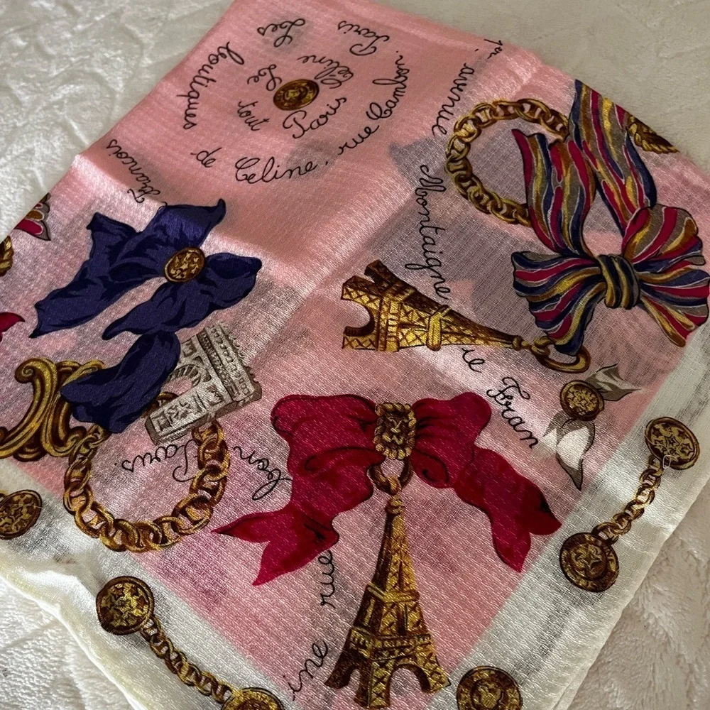 Vintage Celine Paris Arc-de-Triomphe Medallion Era Cotton Voile Scarf BNWT 1970s